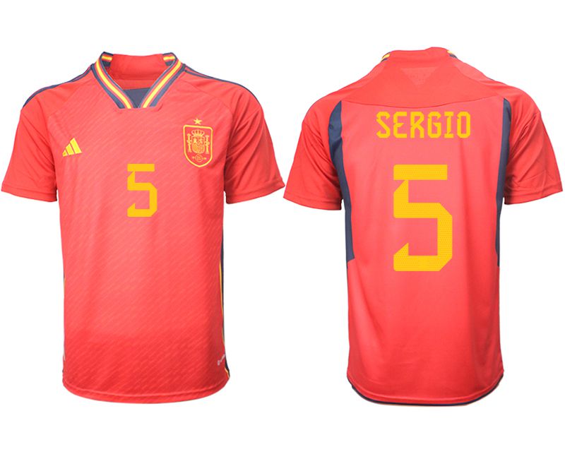 Men 2022 World Cup National Team Spain home aaa version red #5 Soccer Jerseys->spain jersey->Soccer Country Jersey